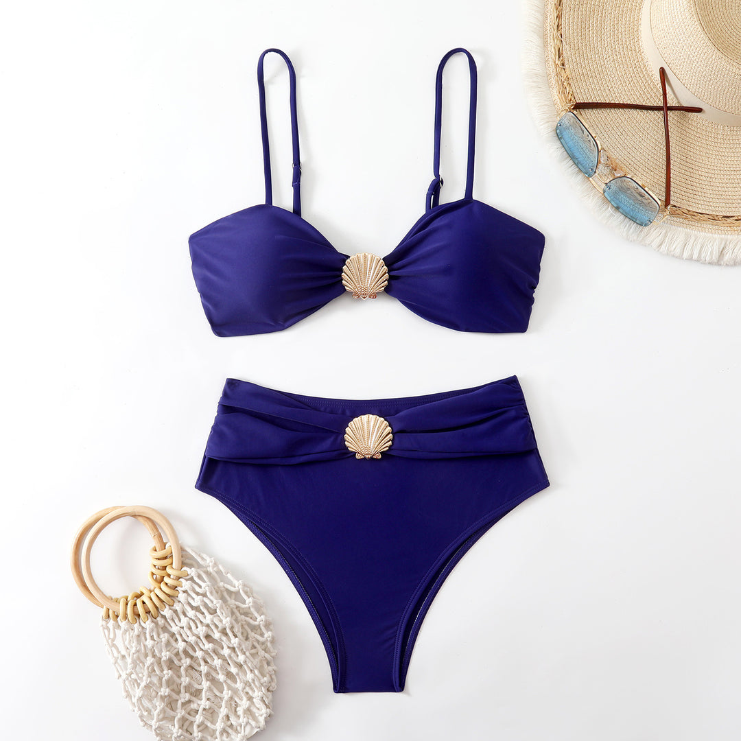 Damen Bikini-Set mit schickem Muschel-Detail und hohem Bund Drune