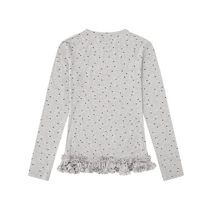 Damen Langarmshirt mit Rüschen-Saum und Pünktchen-Allover Drune