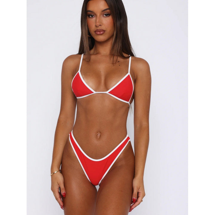Damen Triangel-Bikini mit verstellbaren Trägern und kontrastierendem Saum Drune
