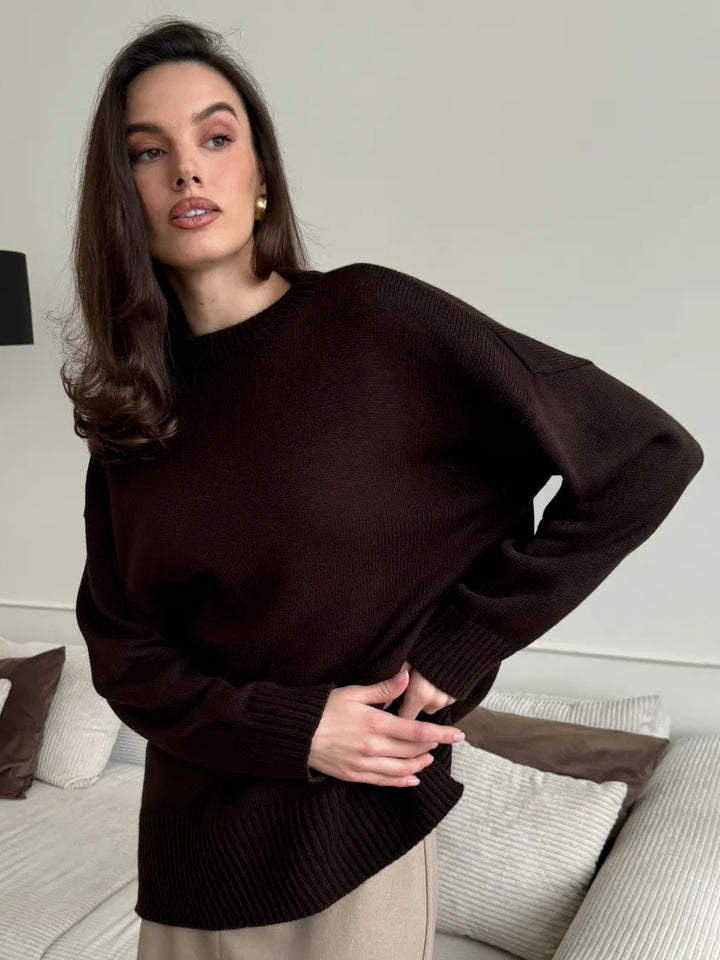 Damen Großer Strickpullover mit überschnittenen Schultern und Rippenbündchen Drune
