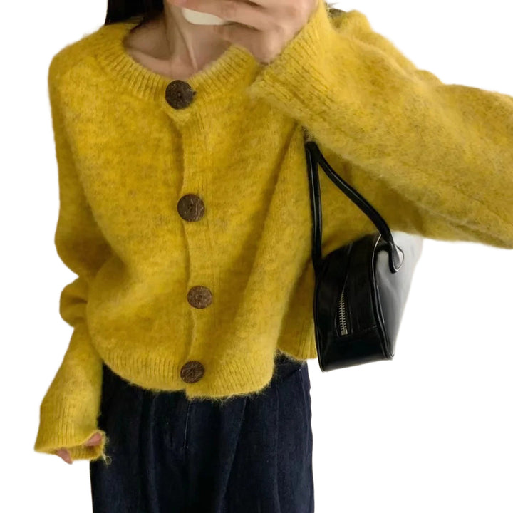 Damen Modische Strickjacke mit Knöpfen Drune