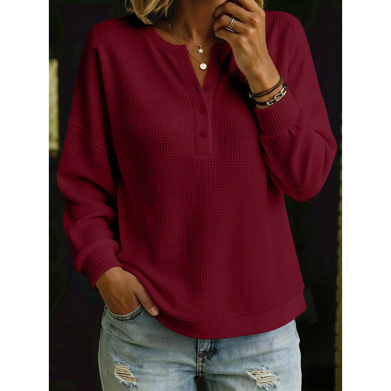 Damen Waffelstrick-Henleypullover mit Oversize-Schnitt Drune