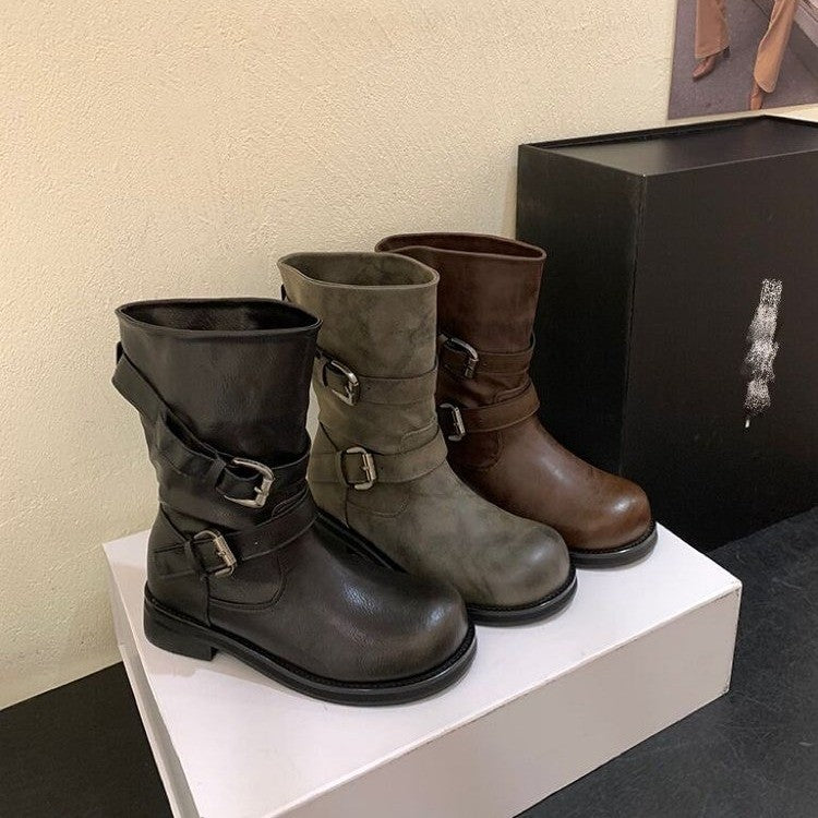 Damen Modische Stiefeletten mit Buckle-Details Drune