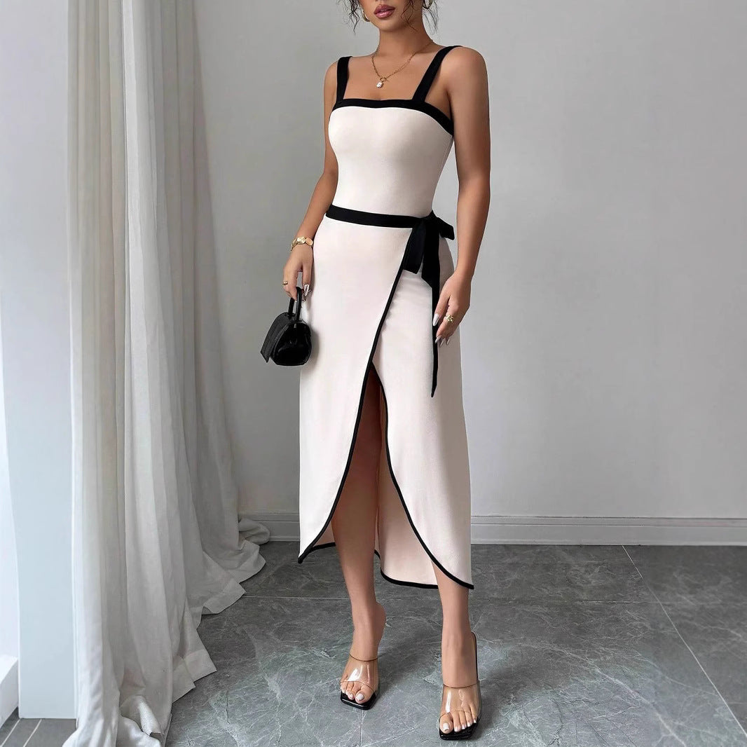 Damen Elegantes Wickelkleid mit tiefem Schlitz und Taillengürtel Drune