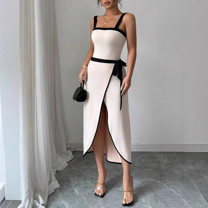 Damen Elegantes Wickelkleid mit tiefem Schlitz und Taillengürtel Drune