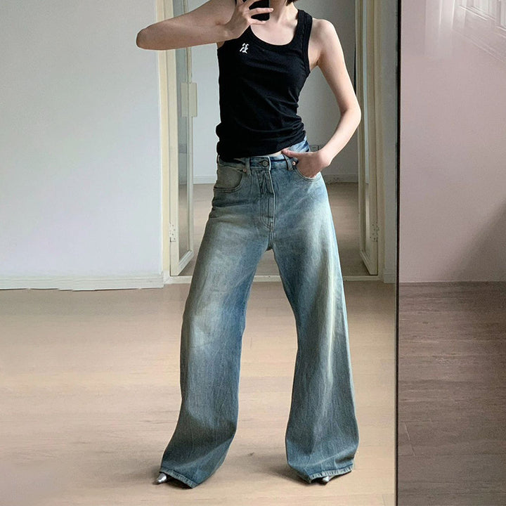 Damen Weit geschnittene Denim-Jeans mit hohem Bund Drune