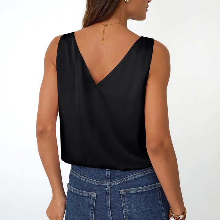 Damen V-Ausschnitt Top aus seidig glänzendem Material Drune
