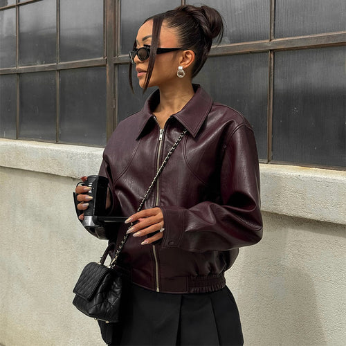 Damen Kunstlederjacke mit lässigem Schnitt und Reißverschluss Drune