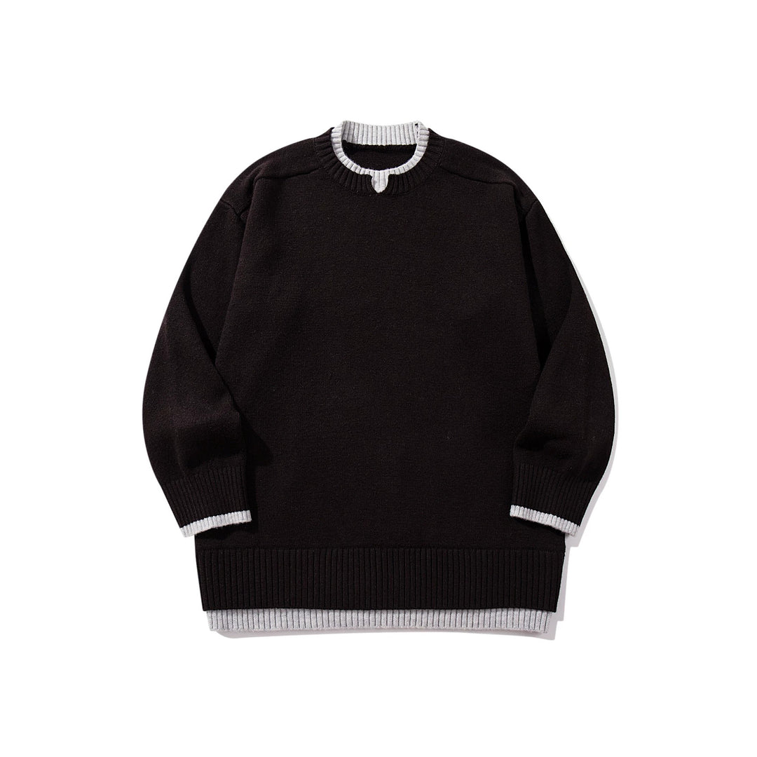 Damen Oversize‑Strickpullover mit kontrastiertem Rippkragen und verlängertem Bund Drune