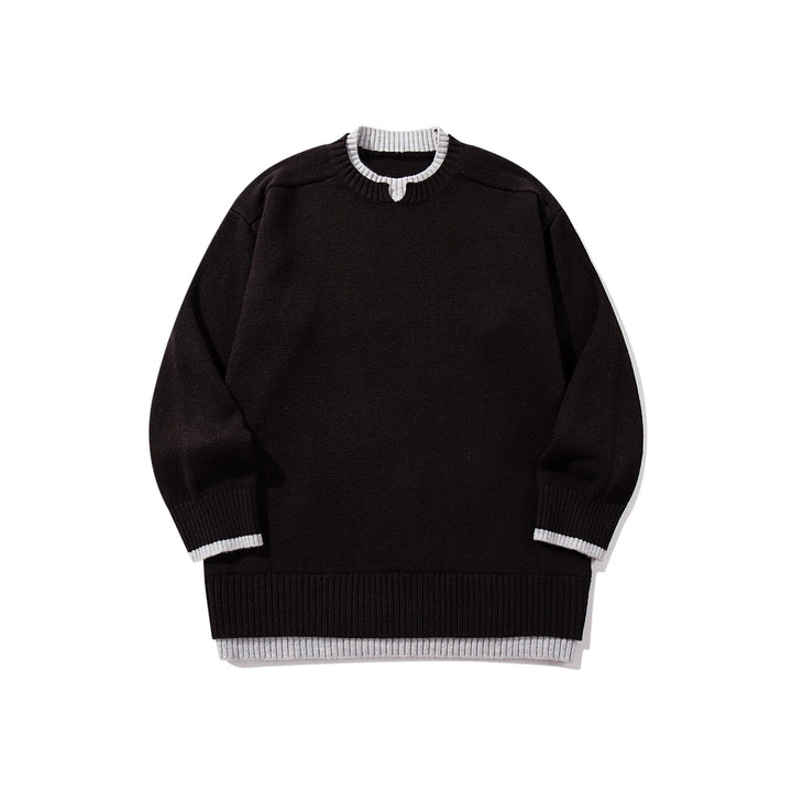 Damen Oversize‑Strickpullover mit kontrastiertem Rippkragen und verlängertem Bund Drune