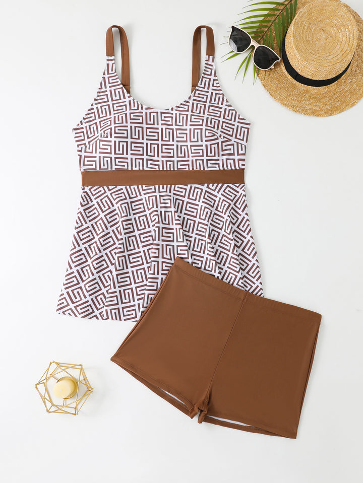 Damen Modischer Tankini mit skulpturalen Musteranwendungen Drune