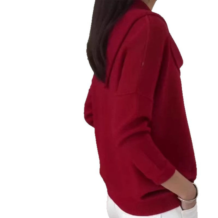 Damen nan fein gestrickter Pullover mit Wasserfallkragen und geripptem Saum Drune