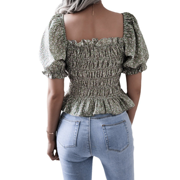 Damen Volantbluse mit elastischer Taille und Puffärmeln Drune