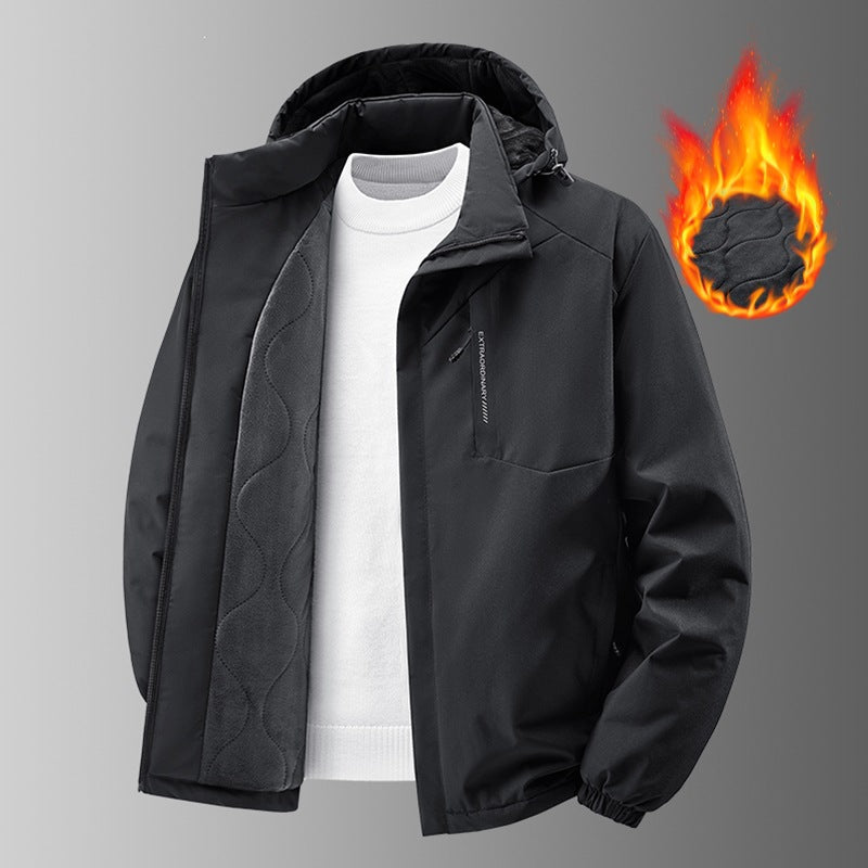 Herren Thermo-Outdoorjacke mit gesteppter Fleece-Innenlage, wind- und wasserabweisender Hülle & Kapuze Drune