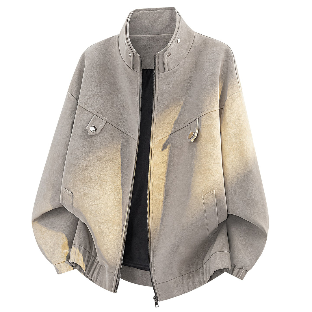 Herren Oversize Velours-Optik Bomberjacke mit hohem Stehkragen, asymmetrischer Brustpasse & elastischem Saum Drune