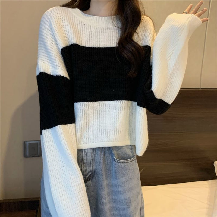 Damen Grobstrickpullover mit modernem Farbblockdesign Drune