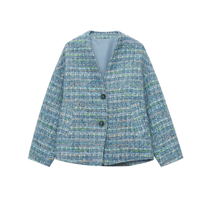 Damen lässige Wickeljacke mit dekorativen Knöpfen und strukturiertem Stoff Drune