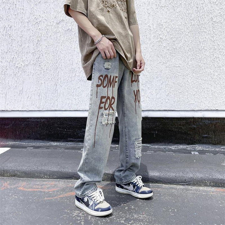 Herren Design Ripped Jeans Drune