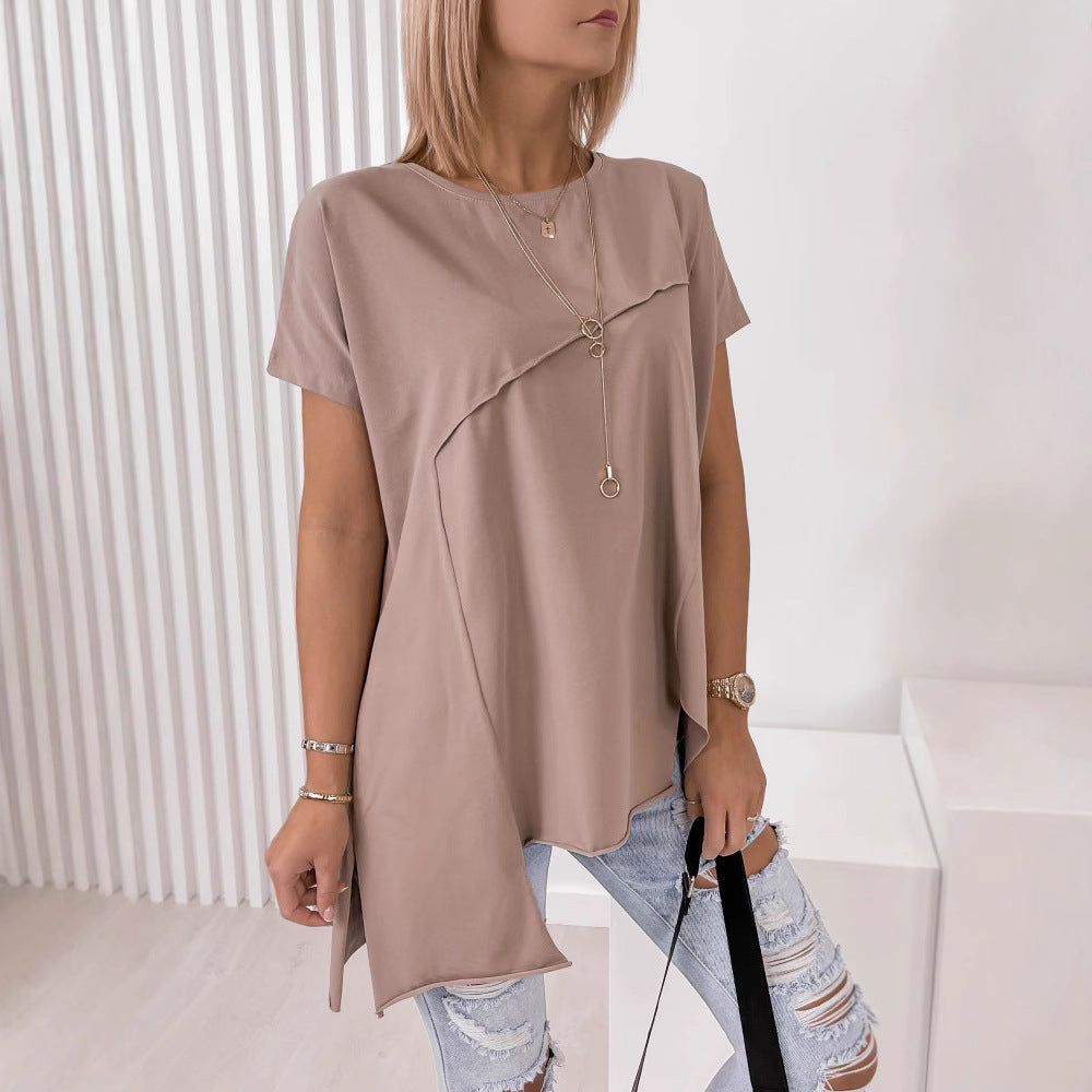 Damen asymmetrisches Oberteil mit eleganter Drapierung Drune
