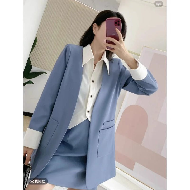 Damen elegantes Blazer-Ensemble mit schickem Kragen und praktischen Taschen Drune