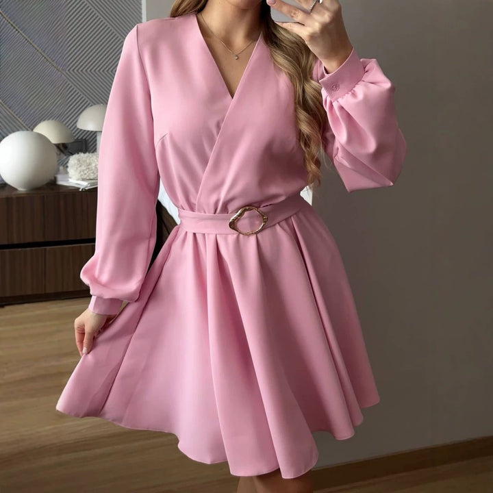 Damen Wickelkleid mit tailliertem Herzgürtel und voluminösem Swing-Rock Drune