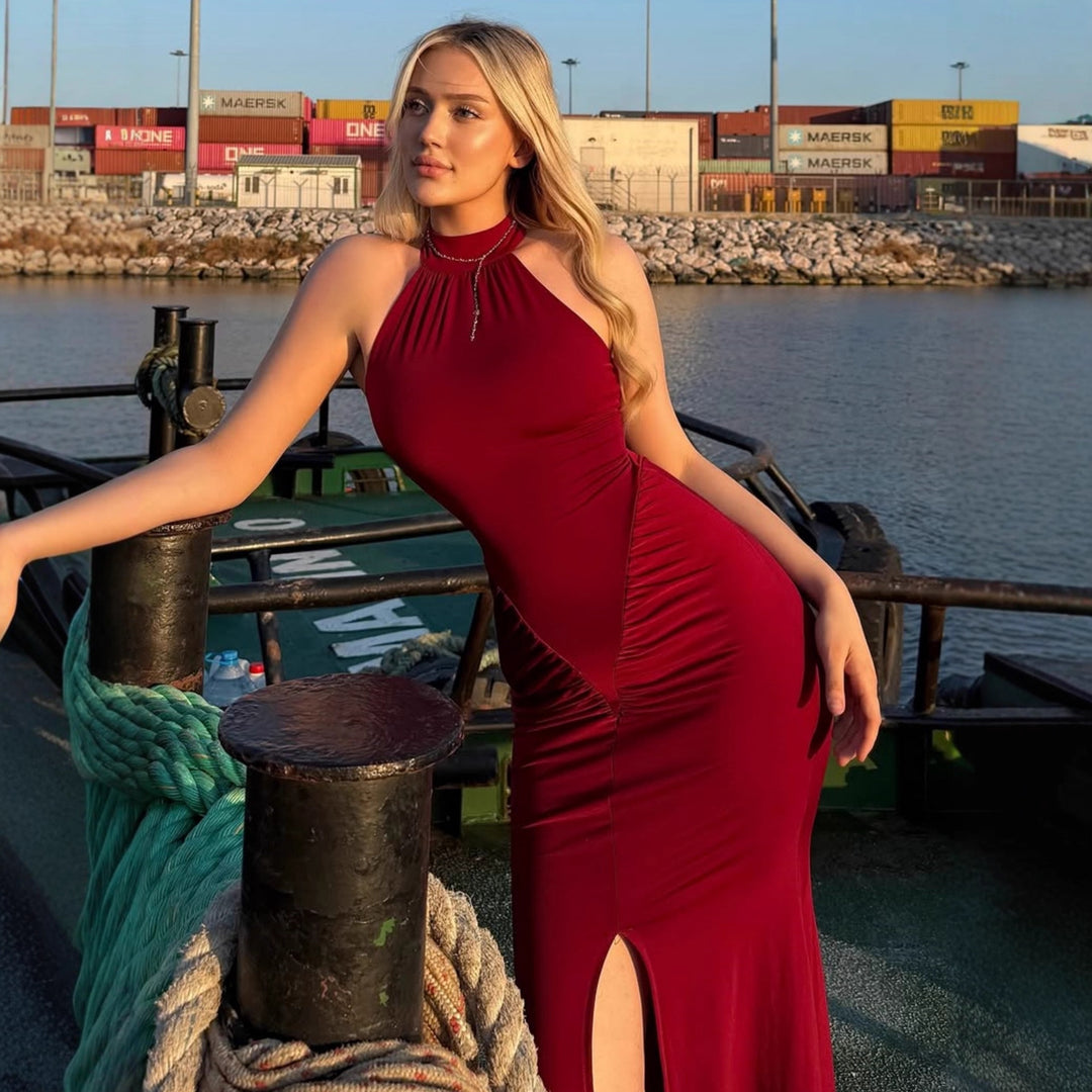 Damen Elegantes Wickelkleid mit hohem Schlitz und detailverliebt gerafftem Design Drune