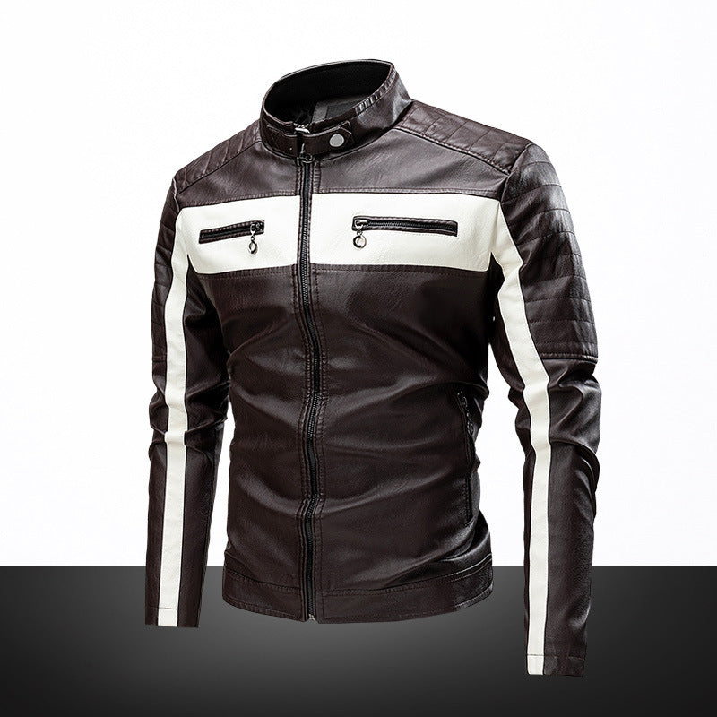 Herren Slim-Fit Bikerjacke im Retro‑Racing‑Look mit Stehkragen und gesteppter Schulterpartie Drune