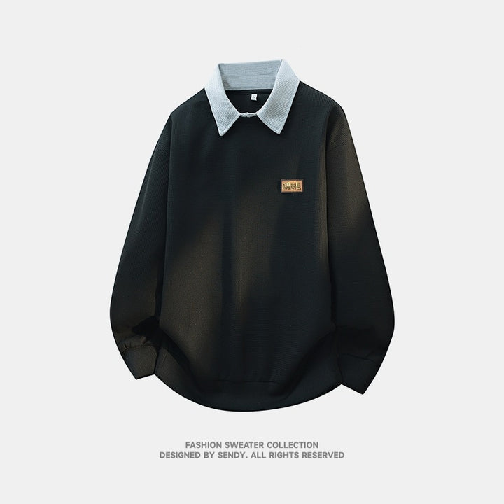 Herren Weitgeschnittenes Polo-Sweatshirt mit Kontrastkragen und Waffelstruktur Drune