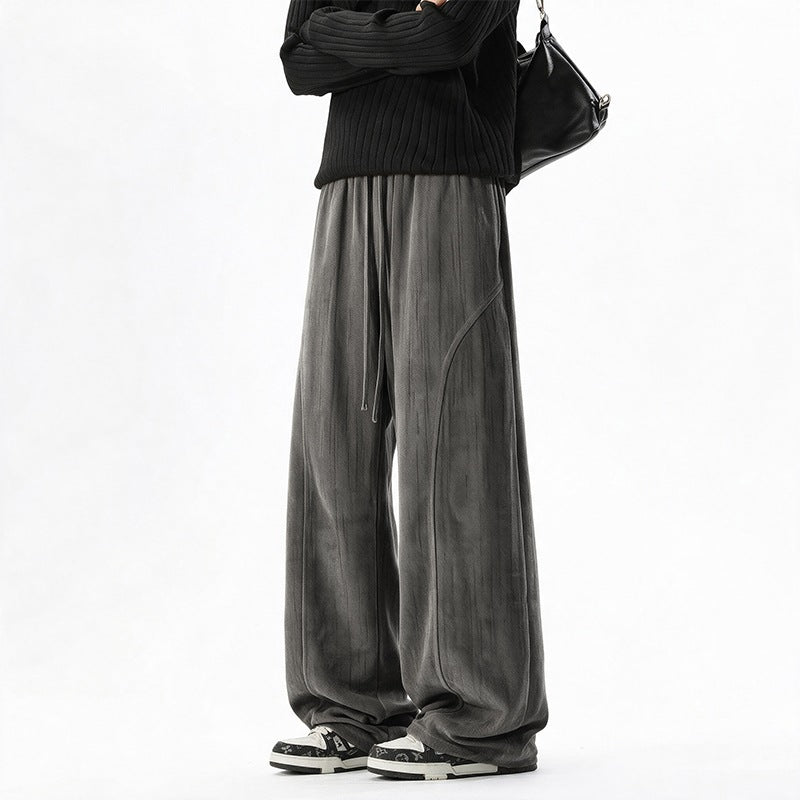 Damen Weite Velours-Loungehose mit hohem Elastikbund und Kordelzug Drune