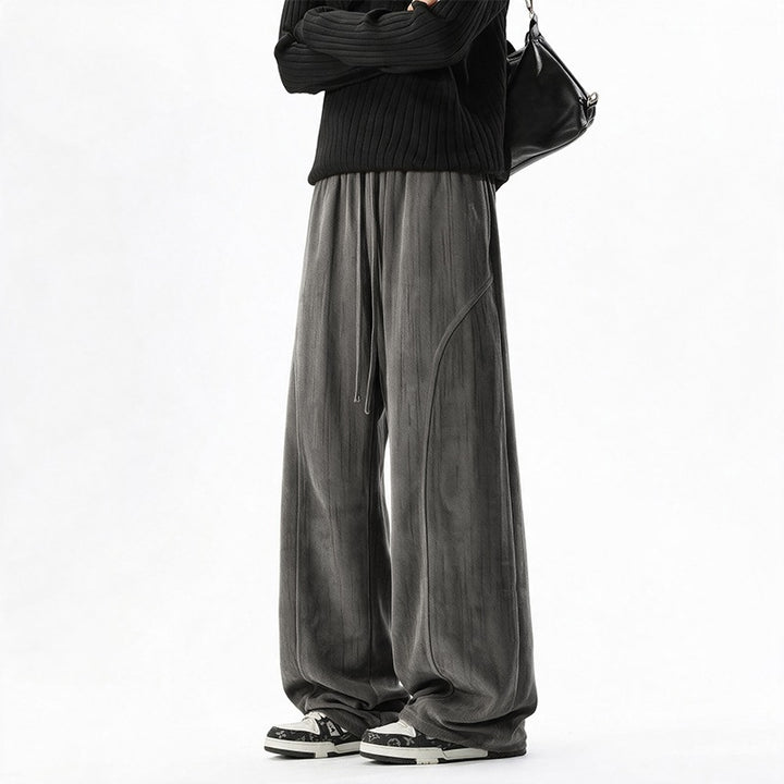 Damen Weite Velours-Loungehose mit hohem Elastikbund und Kordelzug Drune