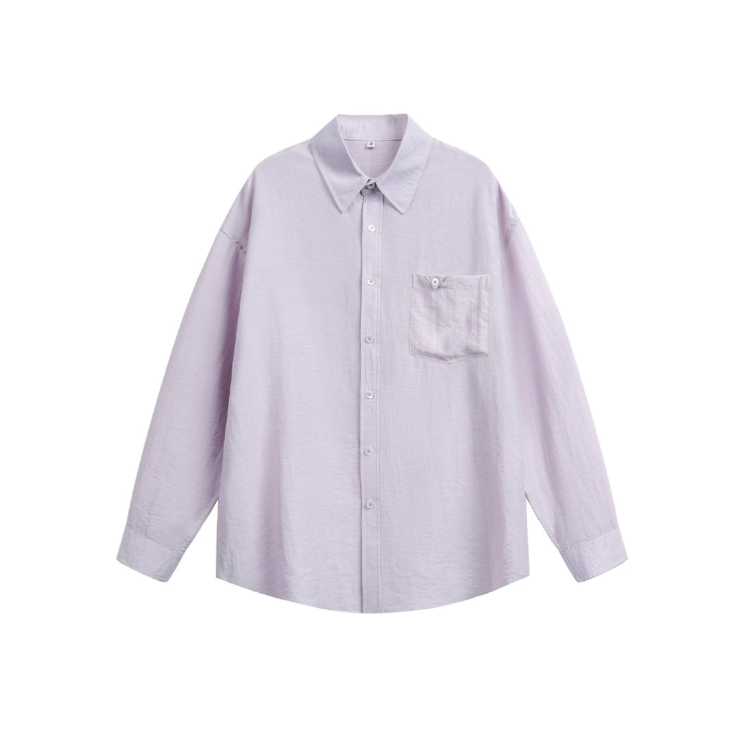 Damen Oversize Leinenblend-Hemdbluse mit großem Kentkragen und aufgesetzter Brusttasche Drune