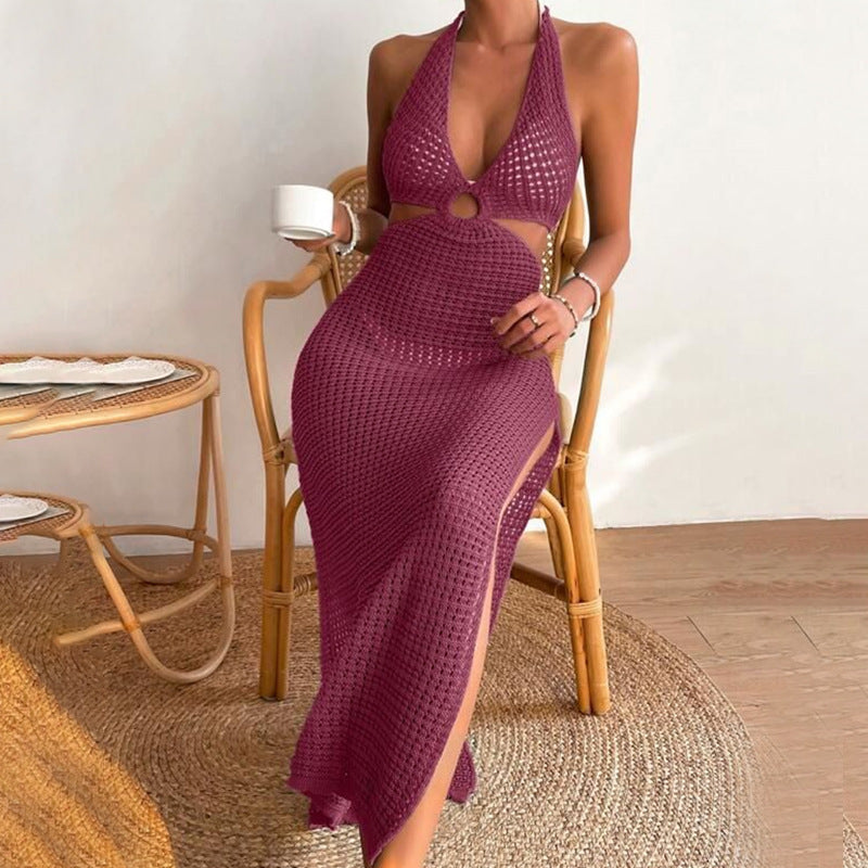 Damen elegantes Häkelkleid mit tiefem Ausschnitt Drune