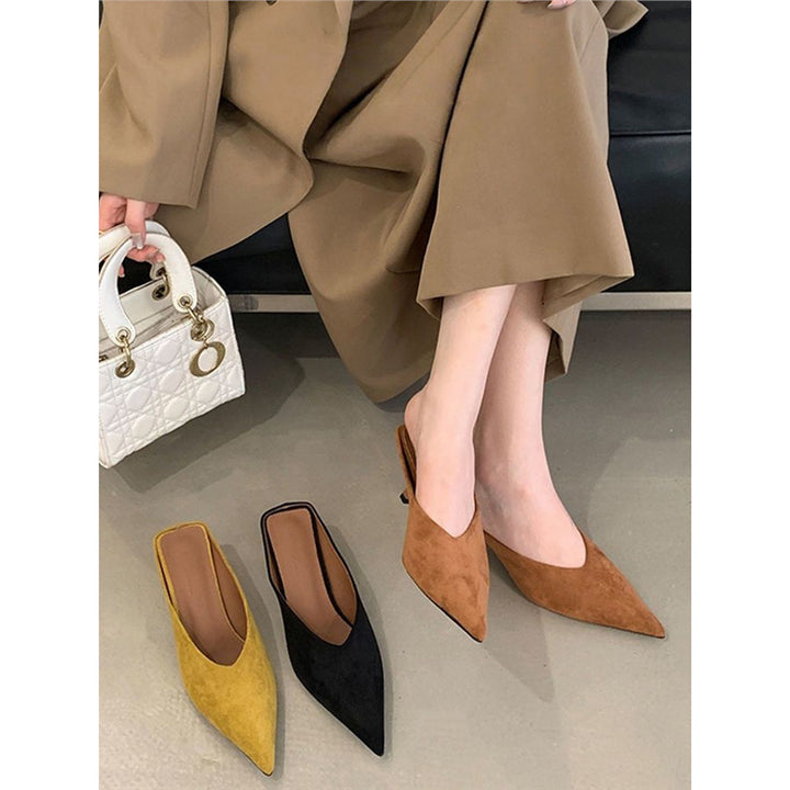 Damen Spitz zulaufende Schlupf‑Mules mit sculpted Kittenabsatz Drune