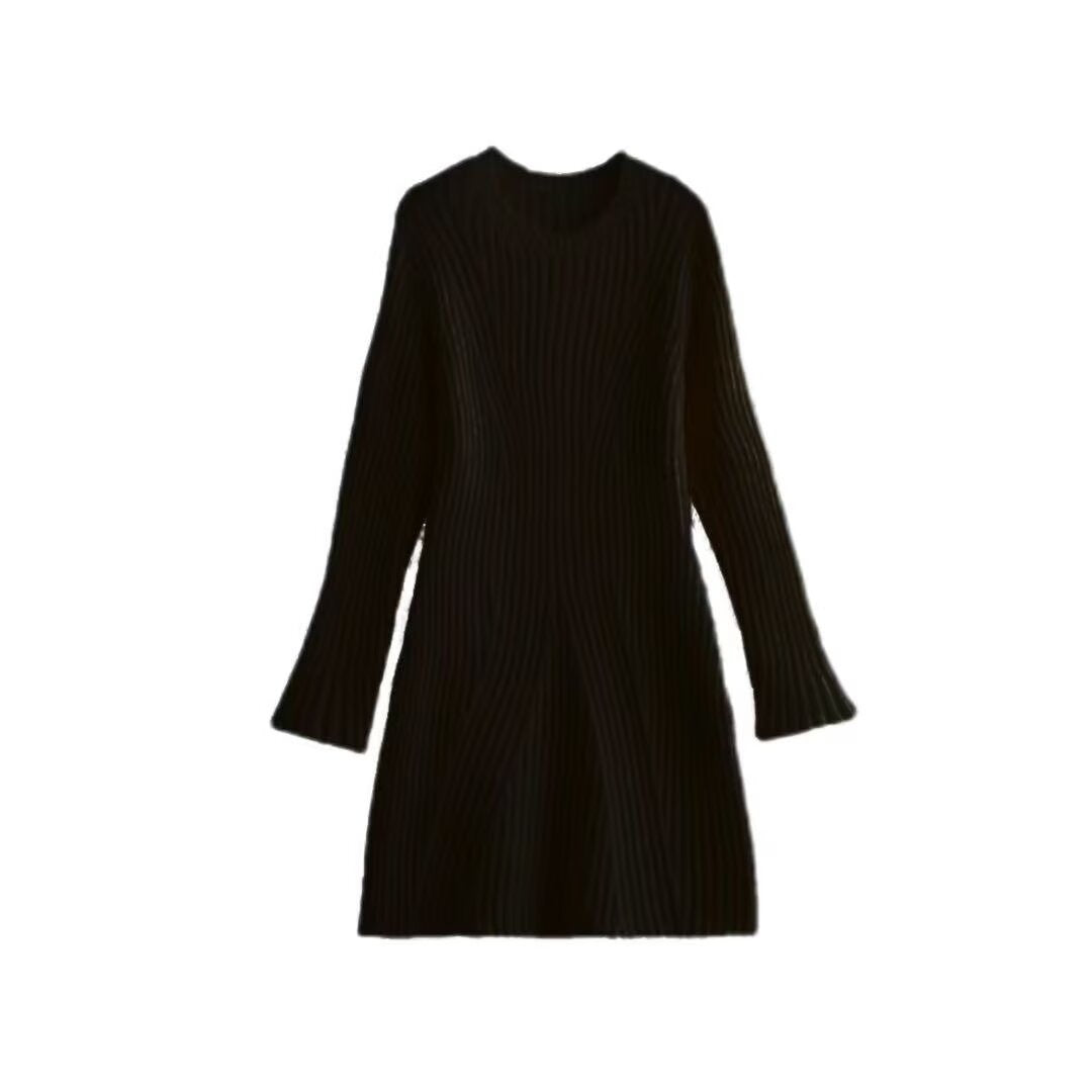 Damen Geripptes Strickkleid mit ausgestellter A‑Linie und weiten Manschetten Drune