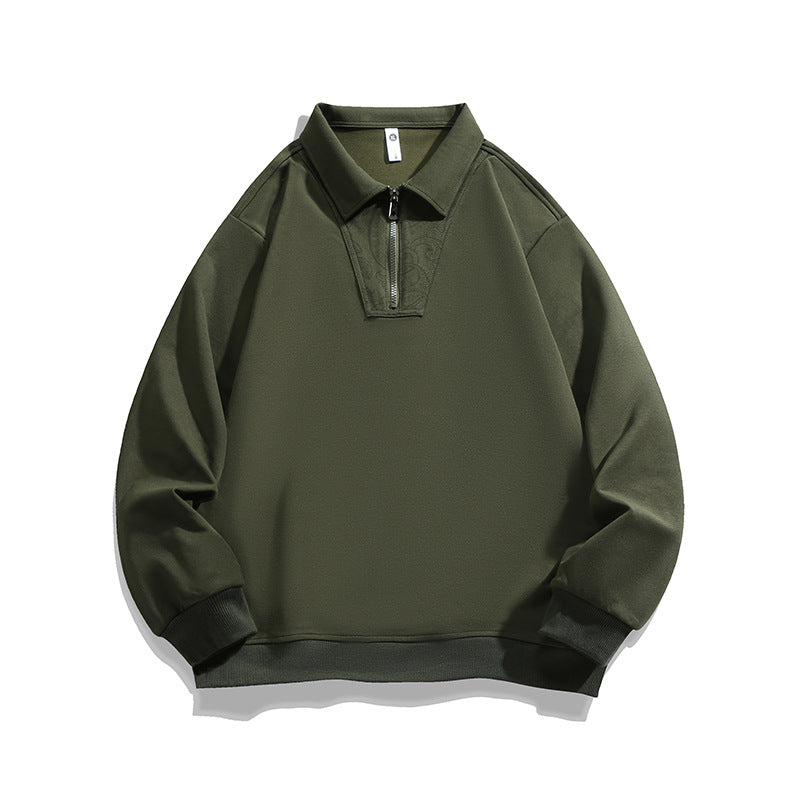 Herren Lockeres Sweatshirt mit Polokragen, halbem Reißverschluss und Paisley-Besatz Drune