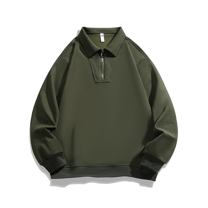 Herren Lockeres Sweatshirt mit Polokragen, halbem Reißverschluss und Paisley-Besatz Drune