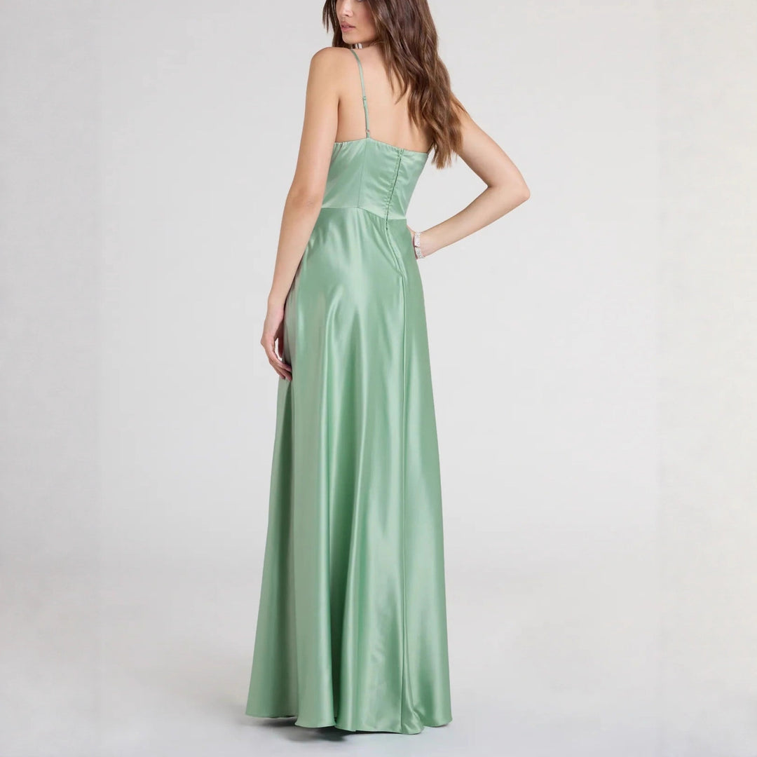 Damen Elegantes Abendkleid mit schimmerndem Satinfinish und tiefem Schlitz Drune