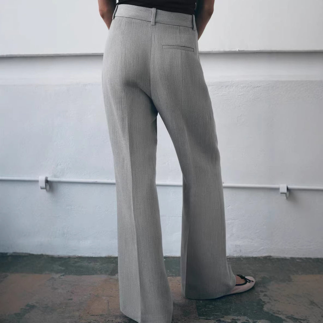 Damen Hochtaillierte weite Stoffhose mit geradem Bein und Seitentaschen Drune