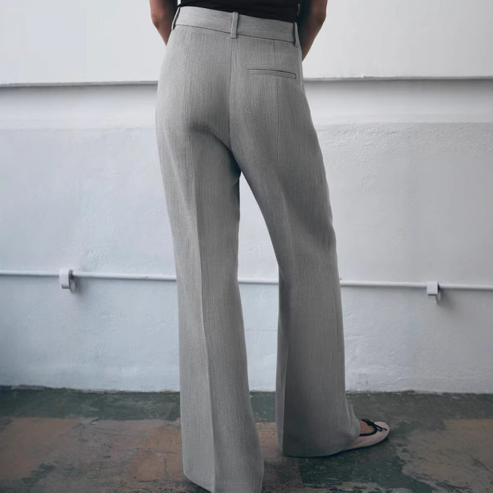 Damen Hochtaillierte weite Stoffhose mit geradem Bein und Seitentaschen Drune