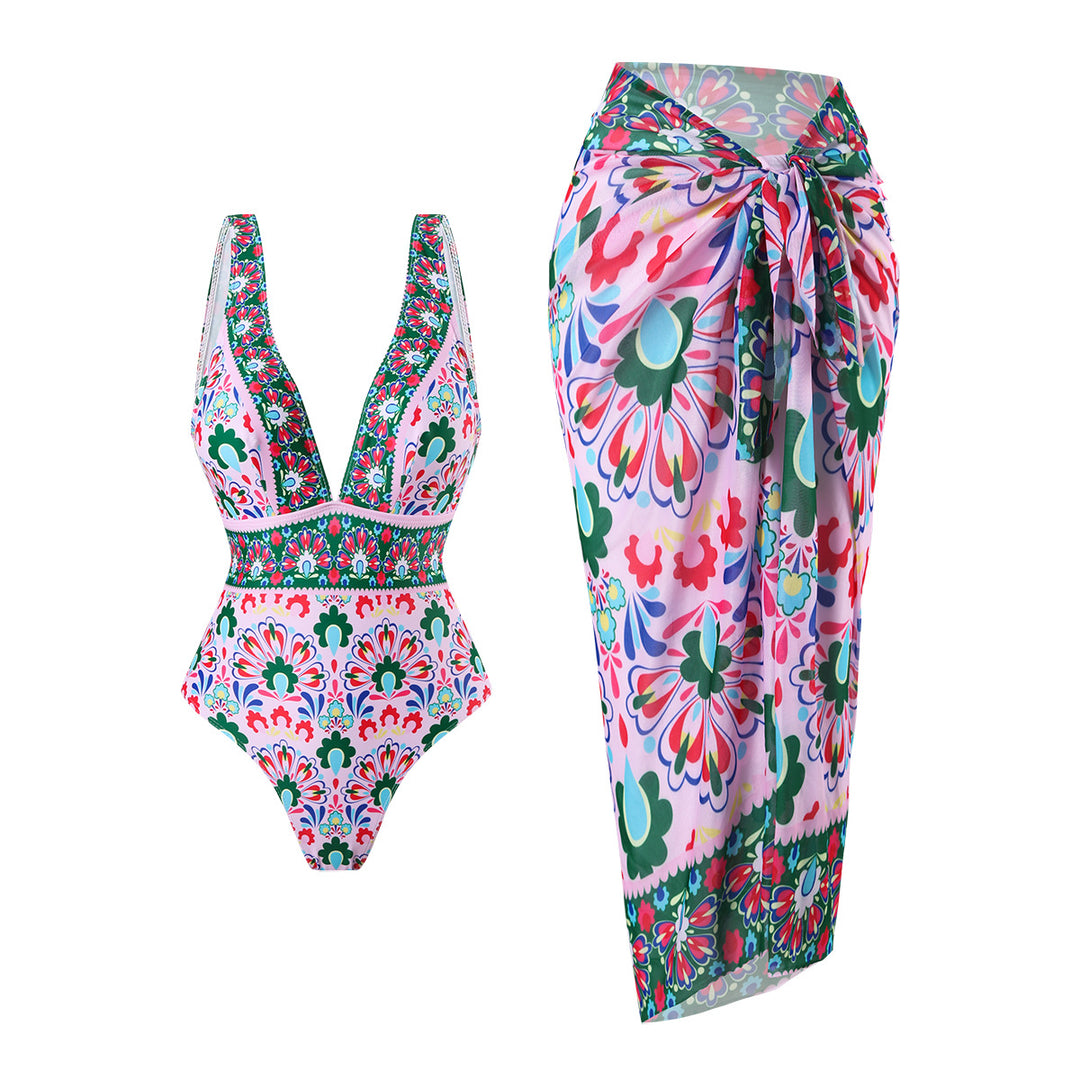 Damen Eleganter Badeanzug mit passendem Wickelrock Drune