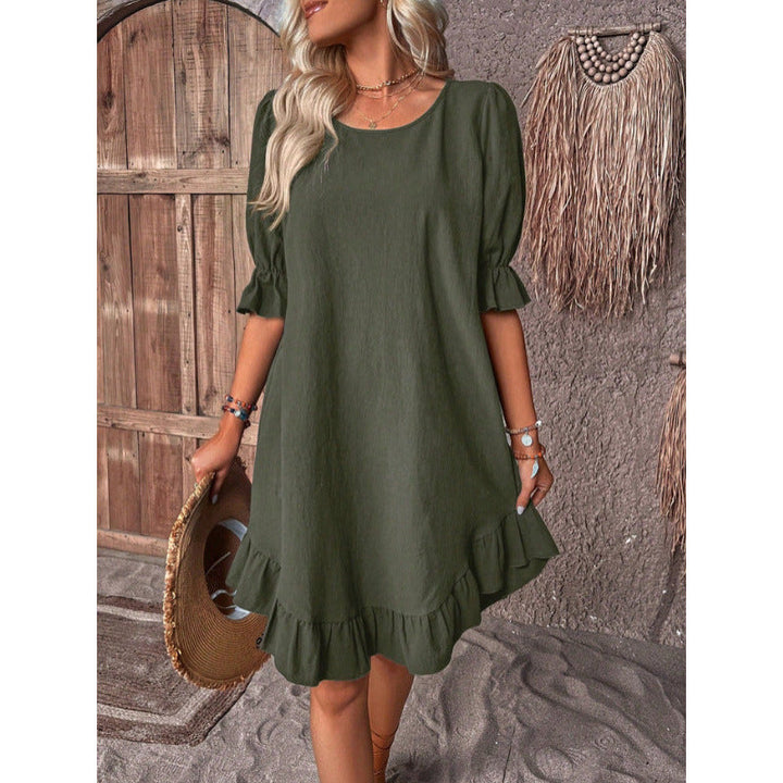 Damen Sommerliches Freizeitkleid mit Rüschendetails und lockerem Schnitt Drune