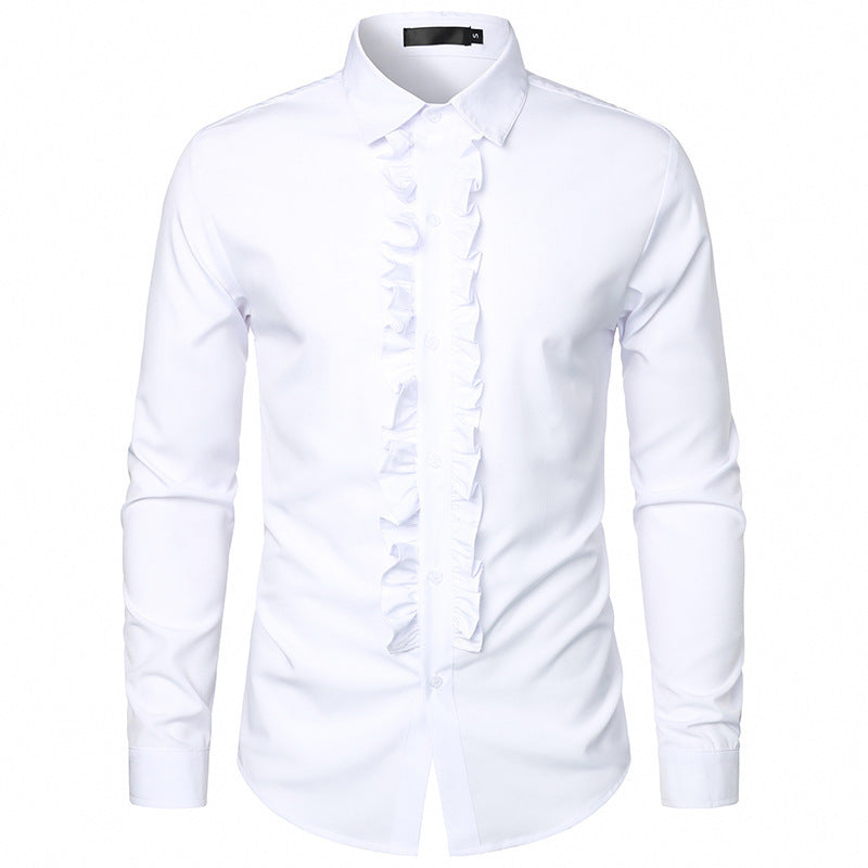 Herren Langarmhemd mit Rüschenverzierung und eleganten Knopfdetails Drune