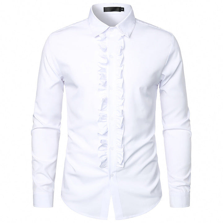 Herren Langarmhemd mit Rüschenverzierung und eleganten Knopfdetails Drune