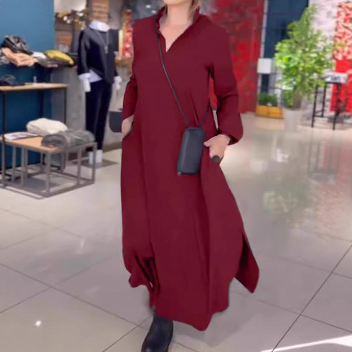 Damen Kaftankleid mit praktischen Taschen und elegantem Kragen Drune