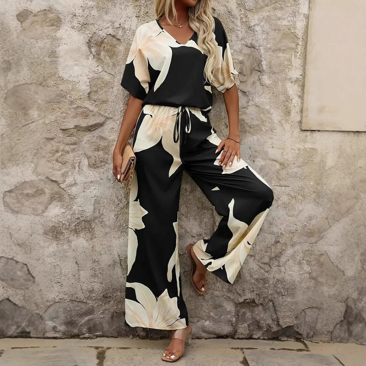 Damen Eleganter Jumpsuit mit floralen Mustern und weitem Bein Drune