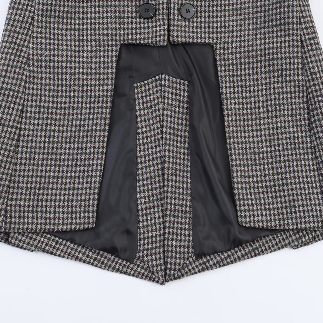 Damen Doppelreihiger Hahnentritt-Blazer mit Cutaway-Saum und Gehschlitz Drune