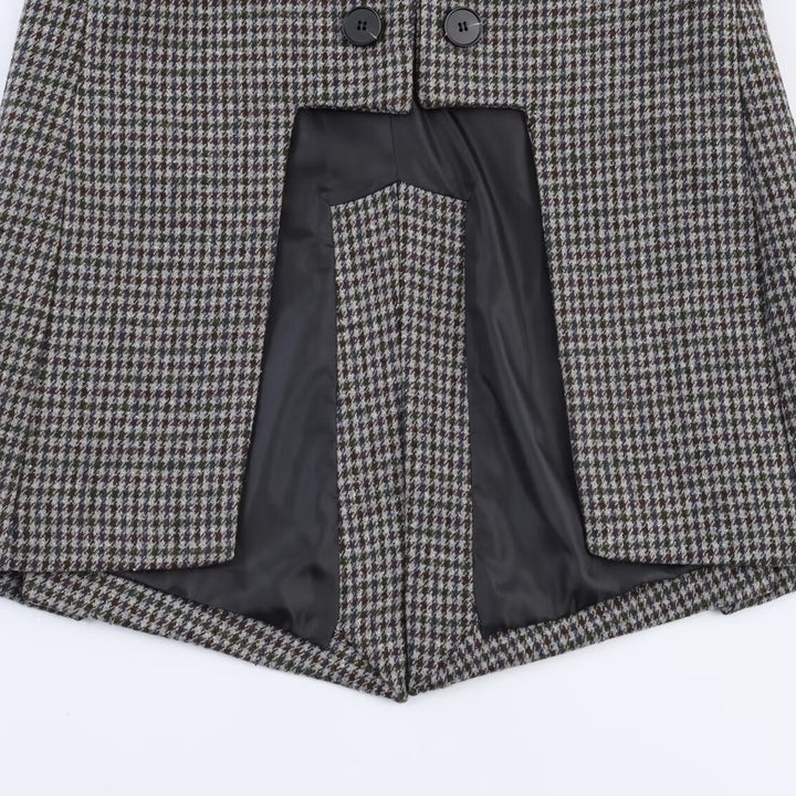 Damen Doppelreihiger Hahnentritt-Blazer mit Cutaway-Saum und Gehschlitz Drune