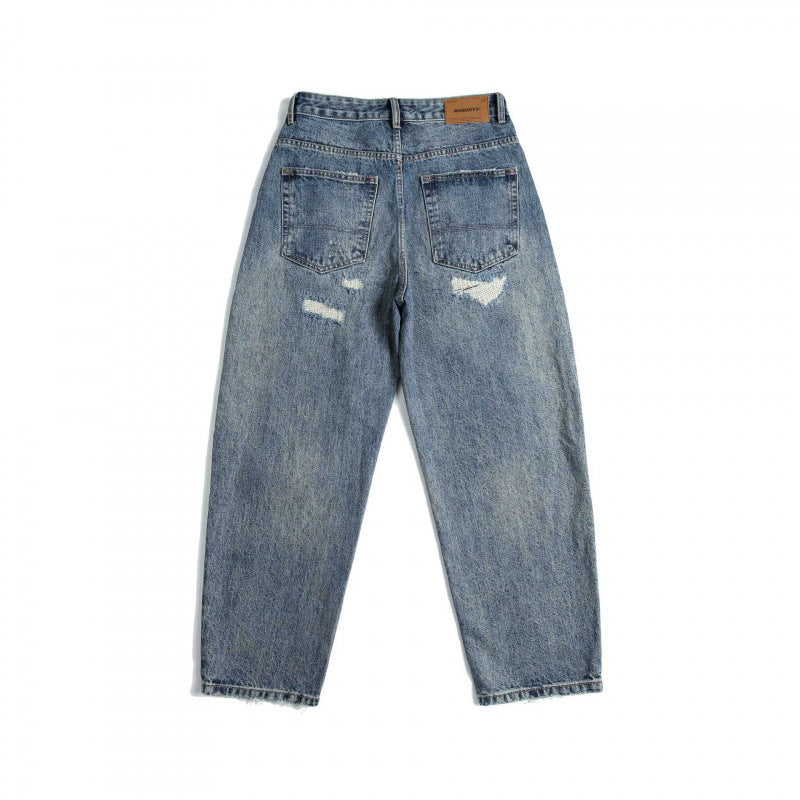 Damen Hochtaillierte Baggy-Jeans mit Rissen und geradem Bein Drune