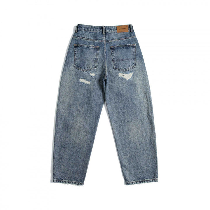 Damen Hochtaillierte Baggy-Jeans mit Rissen und geradem Bein Drune