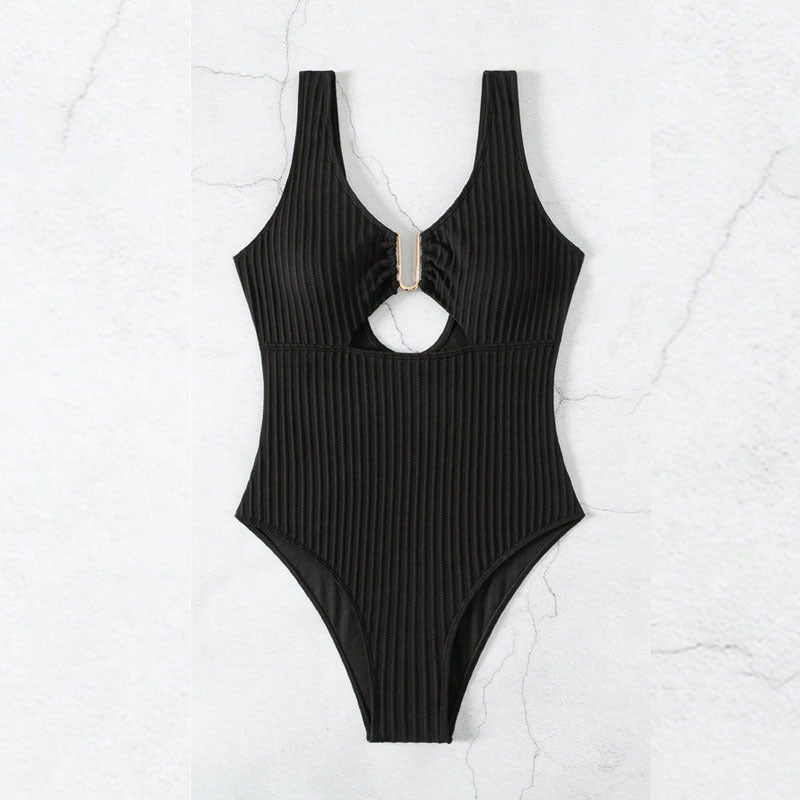 Damen Einteiler Badeanzug mit modischen Cut-Outs und elegantem Ringdetail Drune